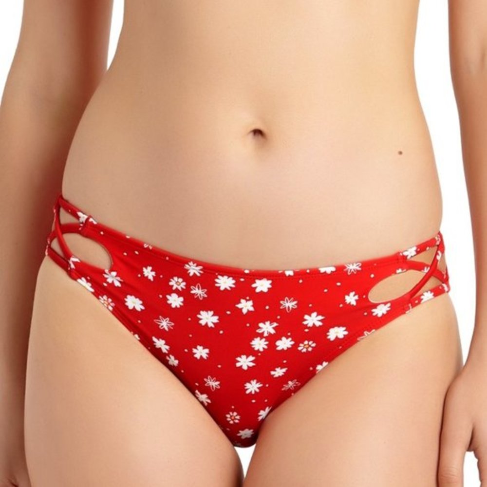 California Waves Red Ditsy Floral‎ Hipster Bikini S